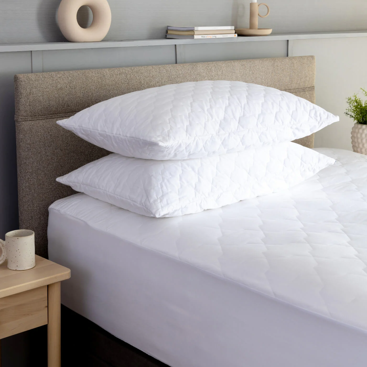 80% Goose Down Pillows & Cotton Quilted Protector Bundle - Image 4