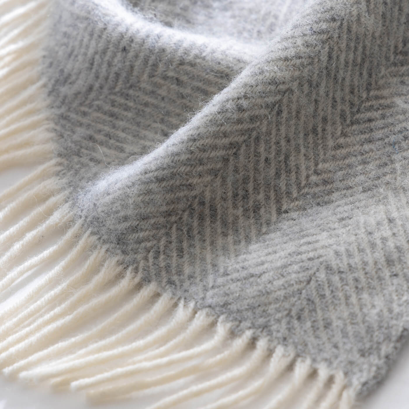 Light Grey Herringbone Pure Wool Throw - Image 3