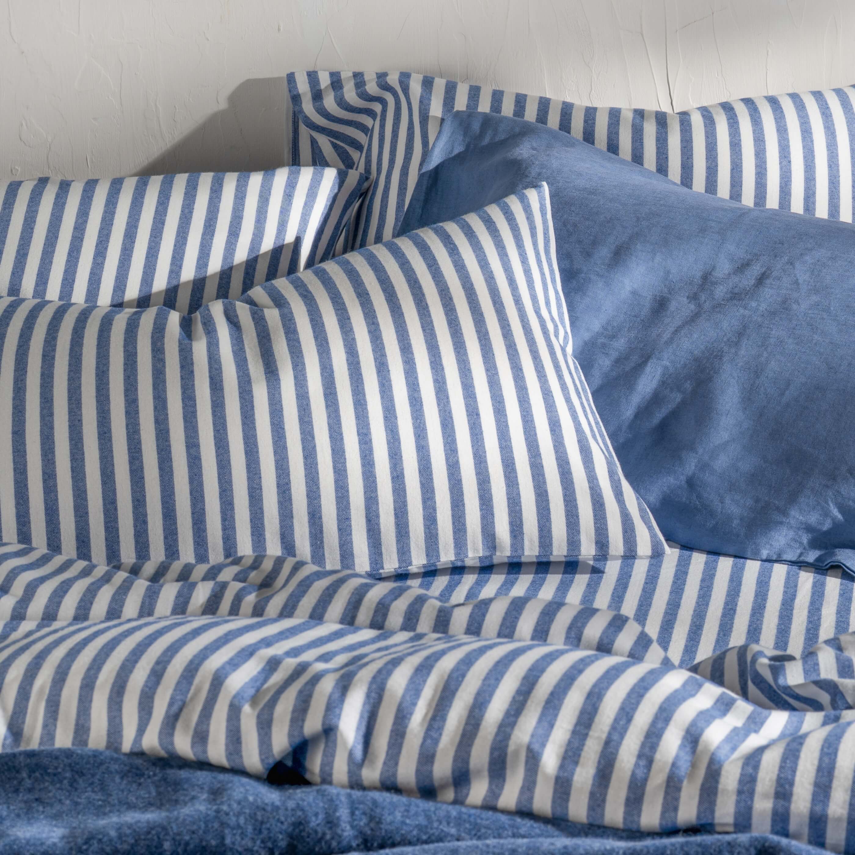 Mediterranean Blue Herringbone Stripe Cotton Duvet Sets - Image 3