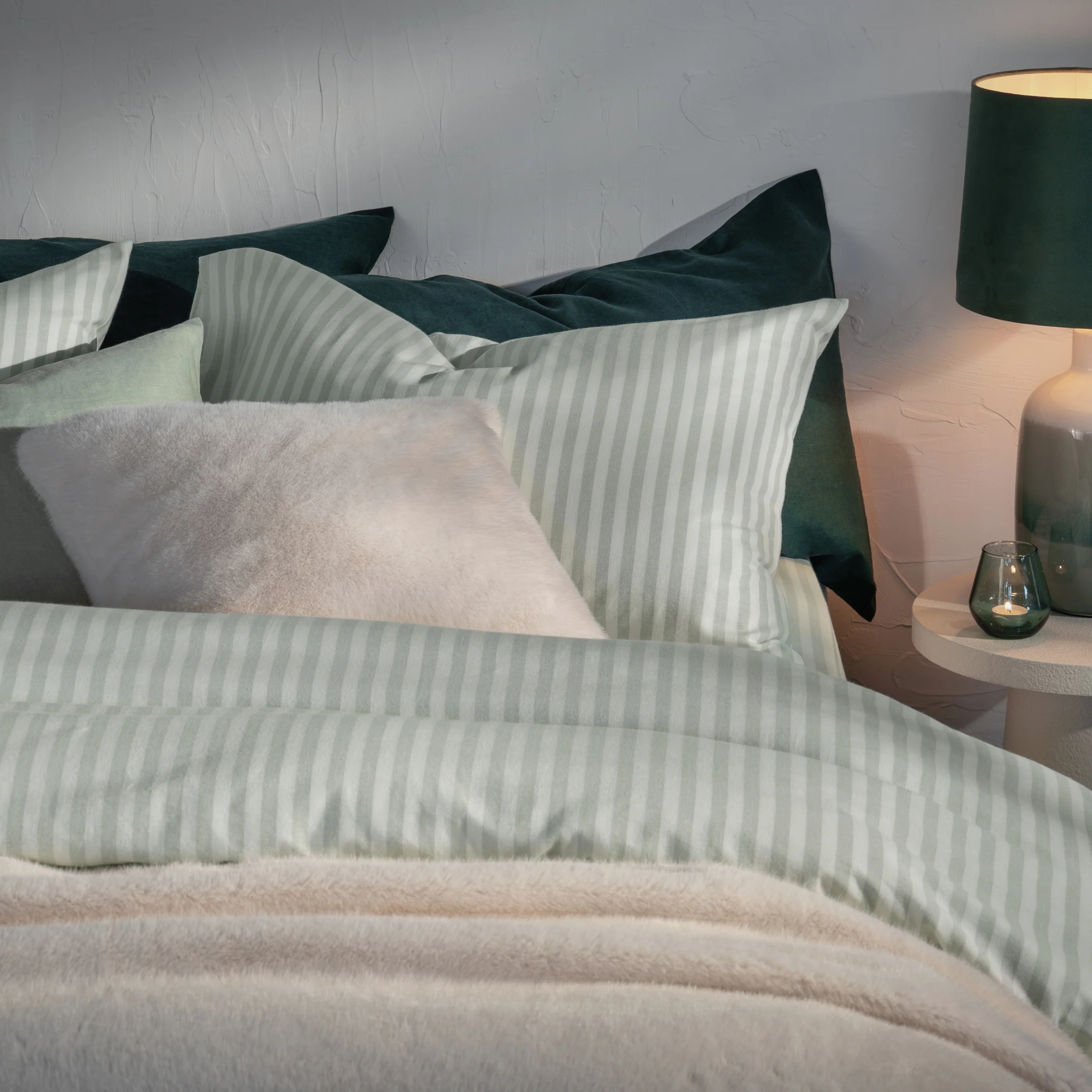 Misty Green Herringbone Stripe Cotton Duvet Sets - Image 4