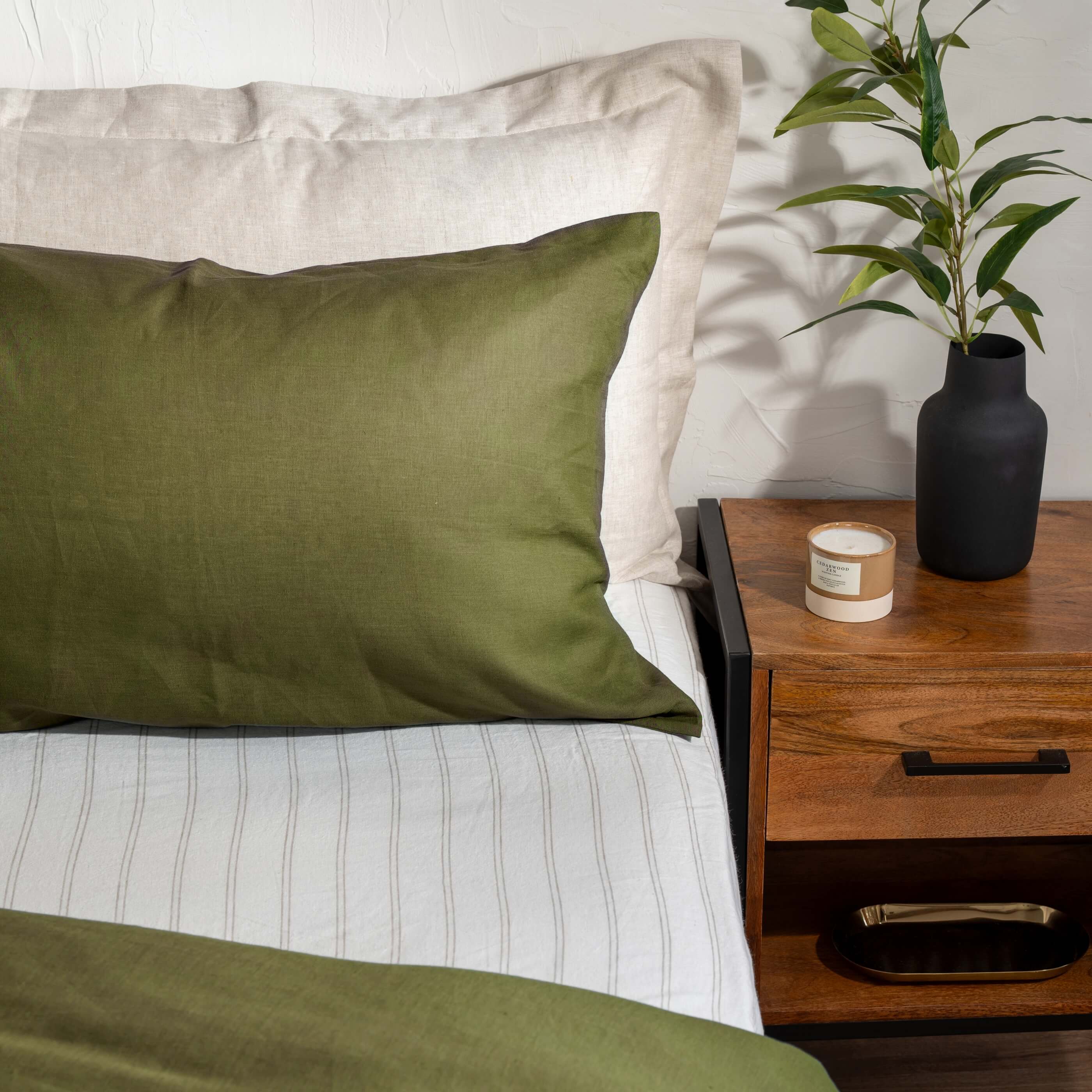 Olive Green French Linen Duvet Cover - Image 4