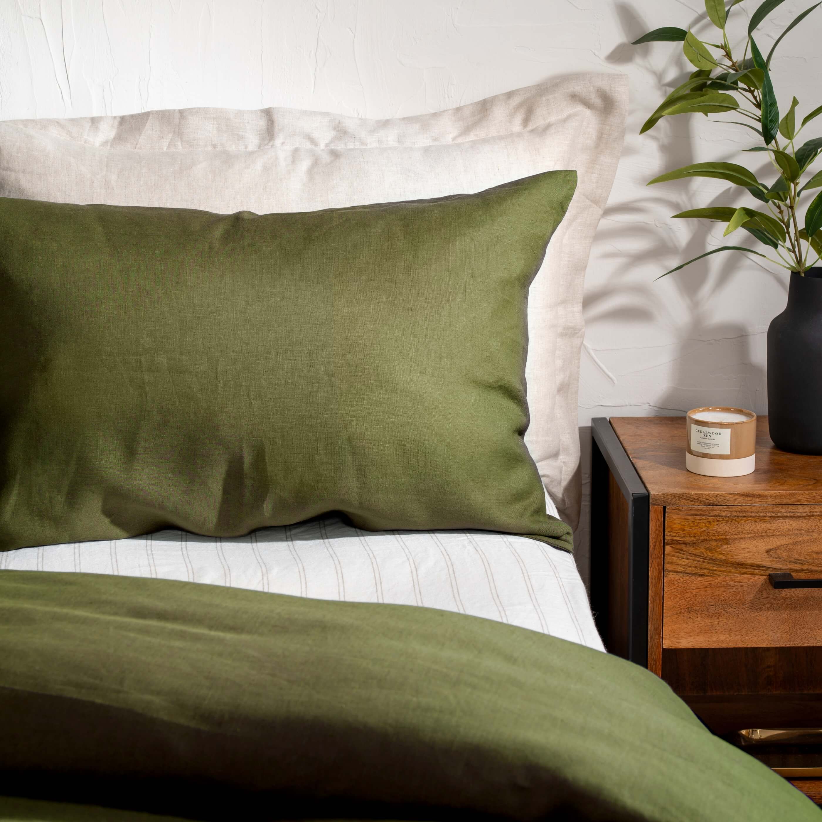 Olive Green French Linen Pillowcases - Image 3