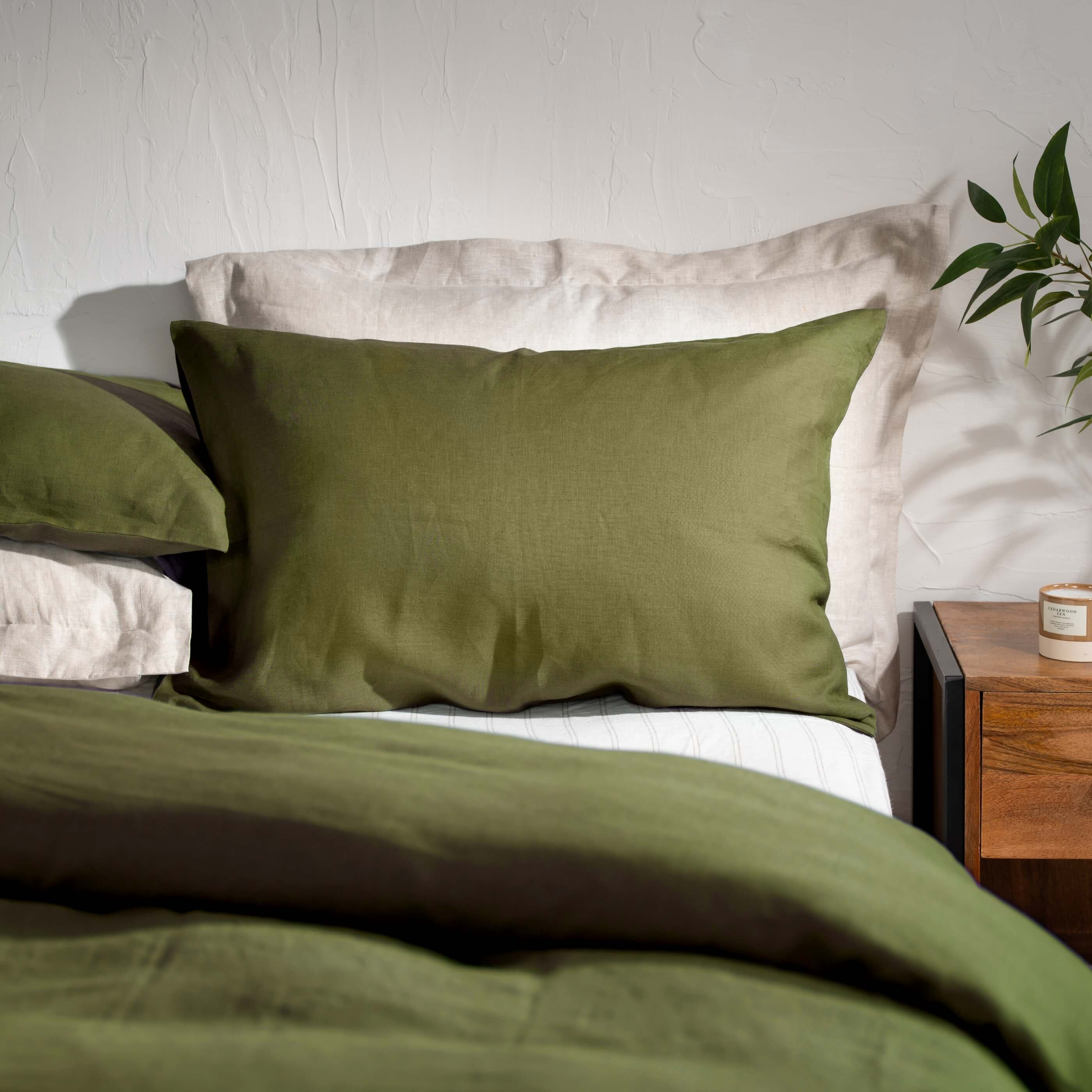 Olive Green French Linen Pillowcases - Image 4