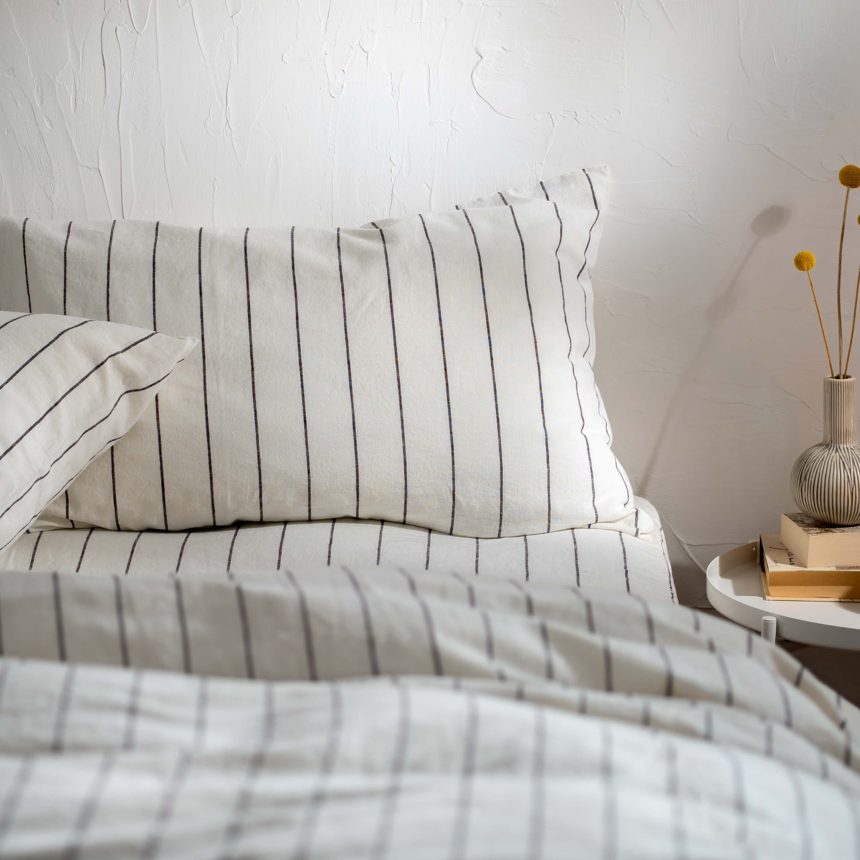 White/Blackberry Pinstripe Linen Cotton Blend Duvet Cover - Image 14