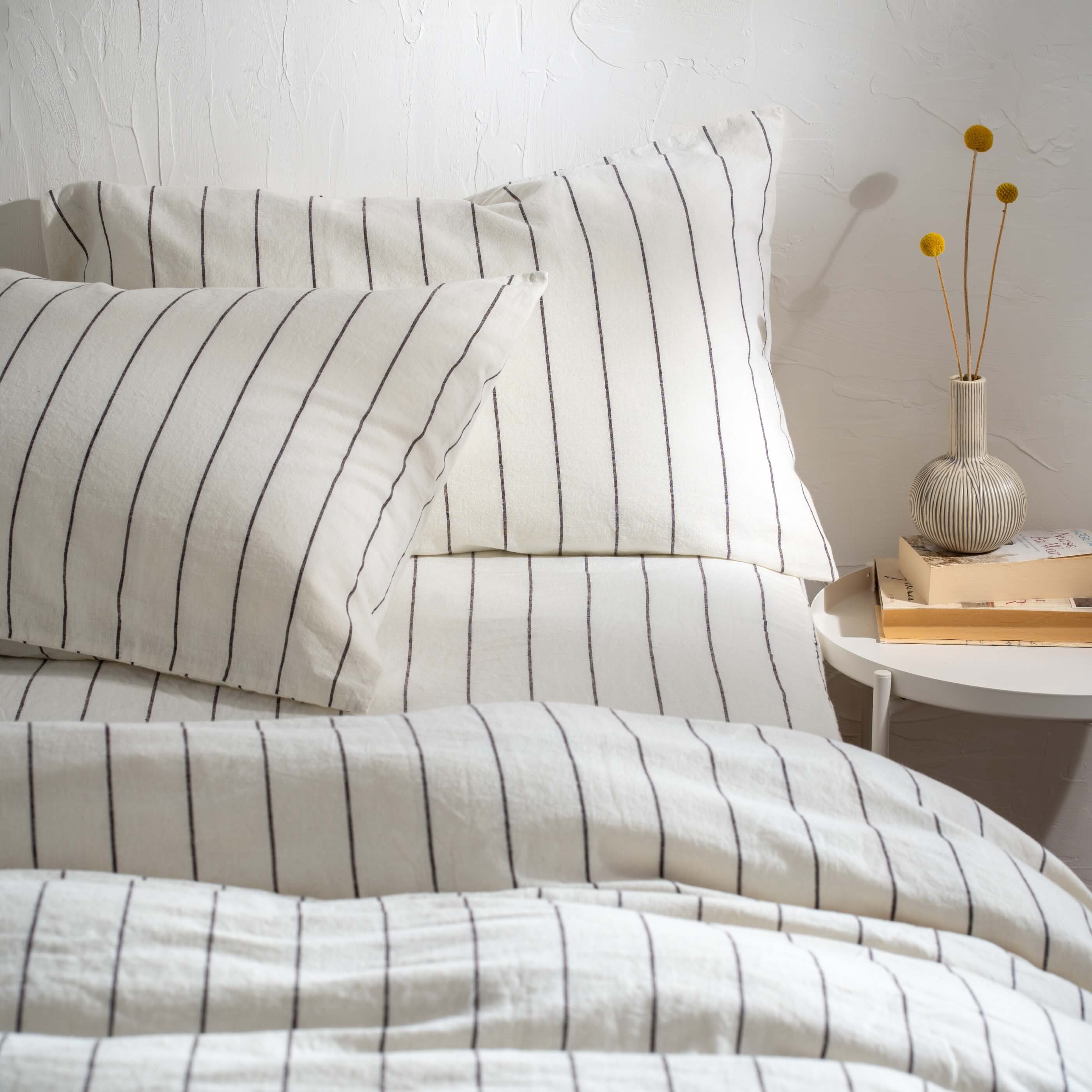White/Blackberry Pinstripe Linen Cotton Blend Duvet Cover - Image 5