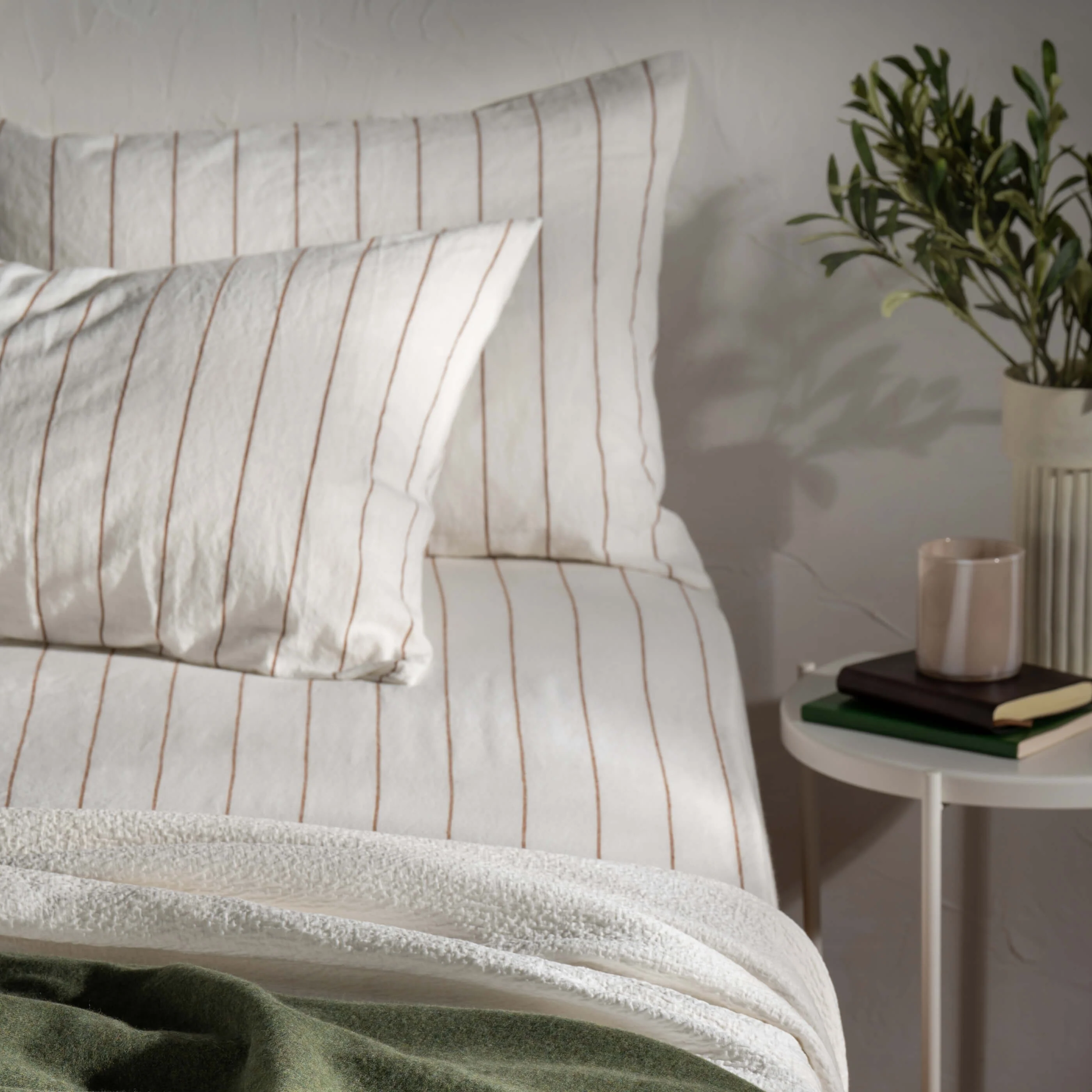White/Burnt Orange Pinstripe Linen Cotton Pillowcases - Image 4