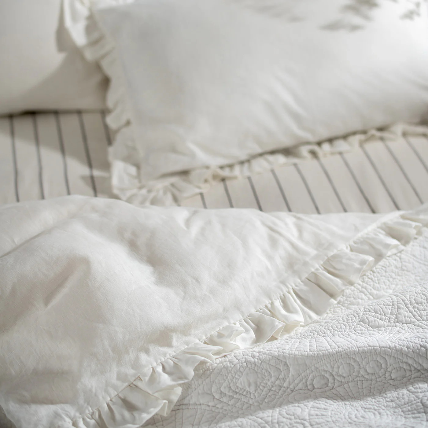 White Ruffled French Linen Bedding And Bed Sheets - Image 5